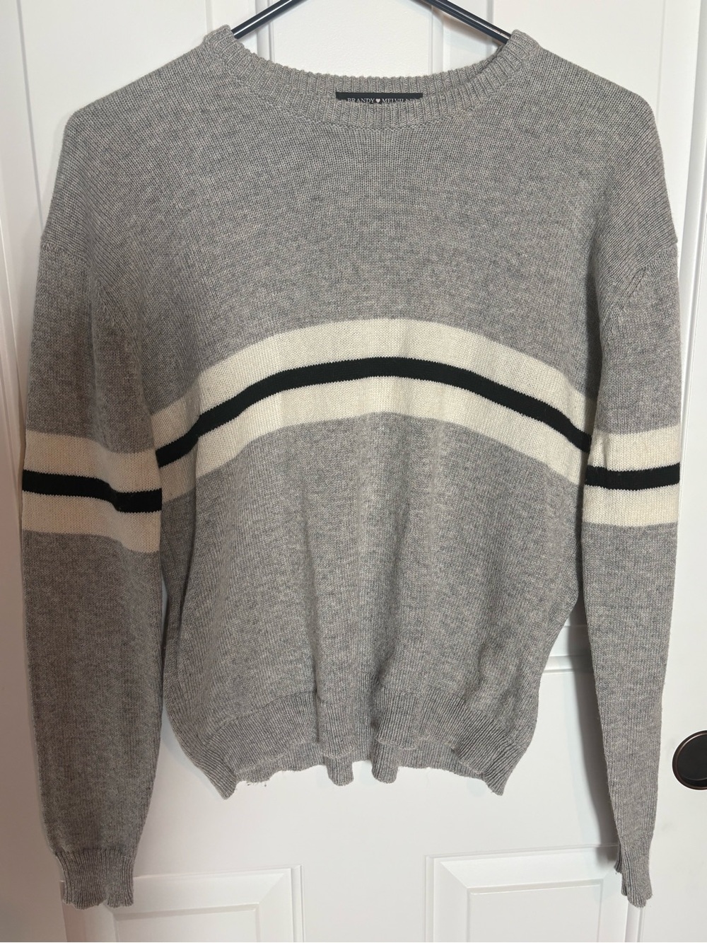 Brandy Melville Light Gray Striped Crewneck Sweater